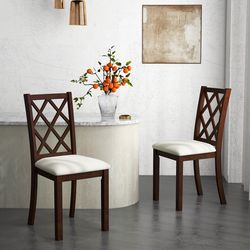 dining chair set of 2 with upholstered seat cushion & rubber wood legs, ergonomic wooden kitchen chairs for comfort & s