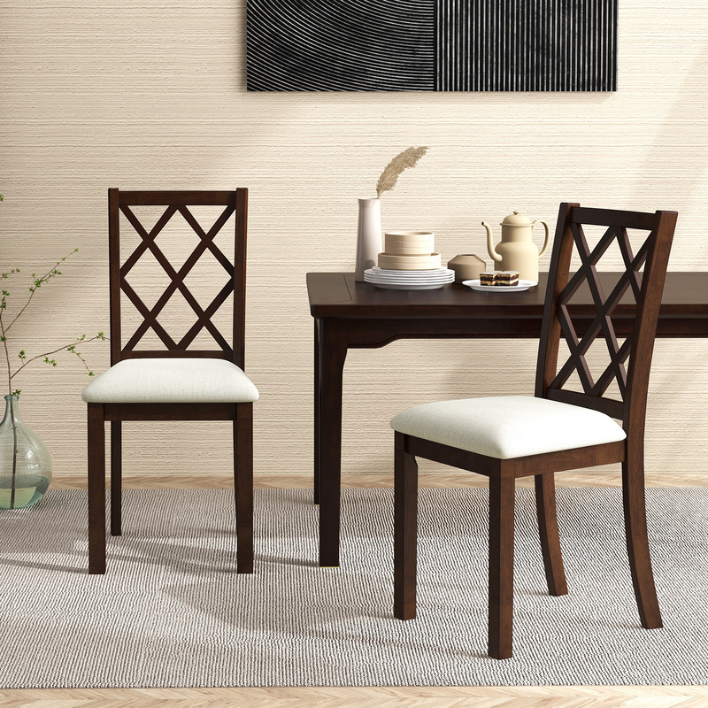 Dining Chair Set of 2 with Upholstered Seat Cushion & Rubber Wood Legs, Ergonomic Wooden Kitchen Chairs for Comfort & S