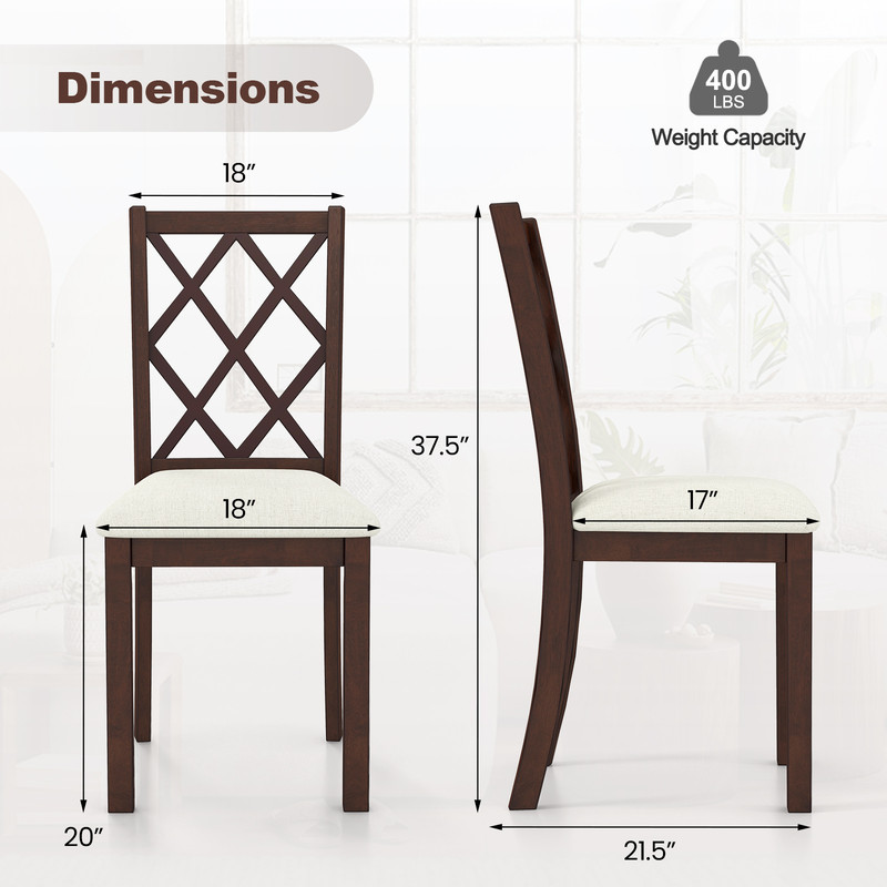 Dining Chair Set of 2 with Upholstered Seat Cushion & Rubber Wood Legs, Ergonomic Wooden Kitchen Chairs for Comfort & S