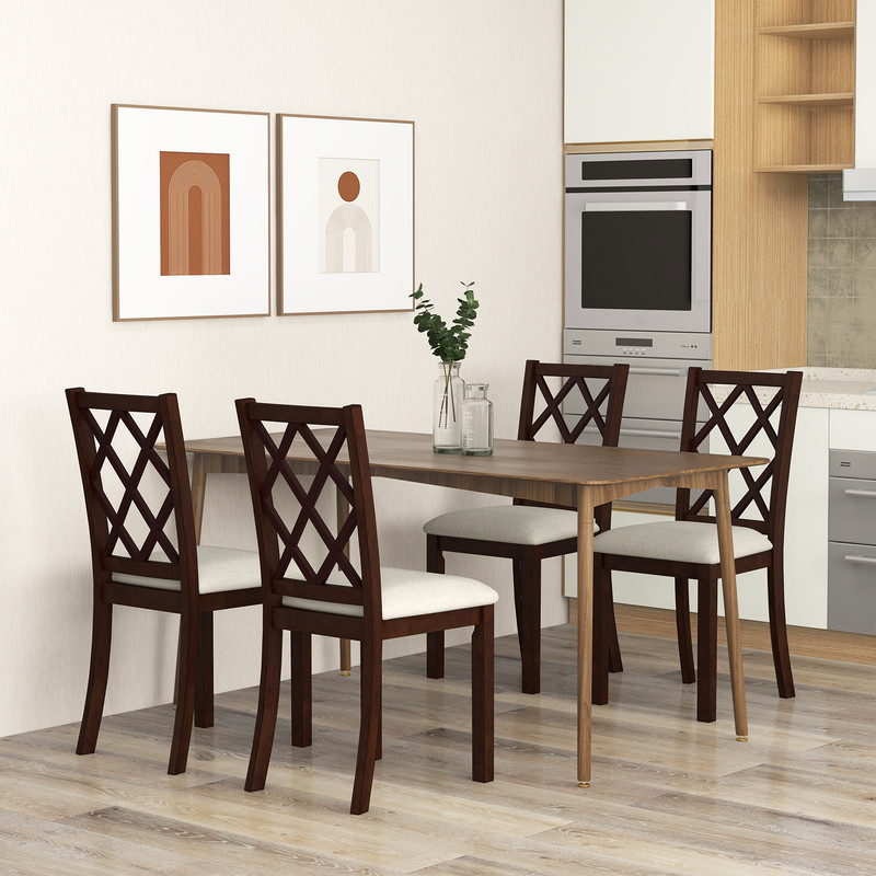 Dining Chair Set of 2 with Upholstered Seat Cushion & Rubber Wood Legs, Ergonomic Wooden Kitchen Chairs for Comfort & S