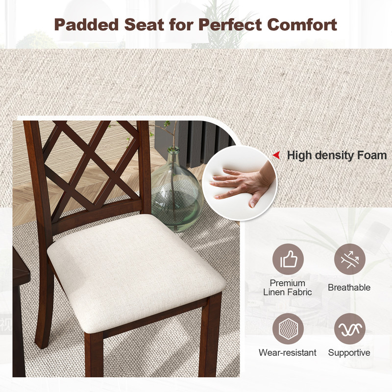 Dining Chair Set of 2 with Upholstered Seat Cushion & Rubber Wood Legs, Ergonomic Wooden Kitchen Chairs for Comfort & S