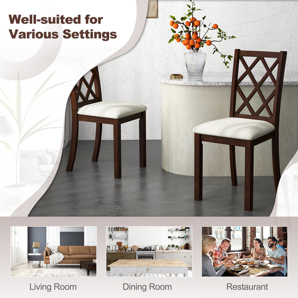 Dining Chair Set of 2 with Upholstered Seat Cushion & Rubber Wood Legs, Ergonomic Wooden Kitchen Chairs for Comfort & S