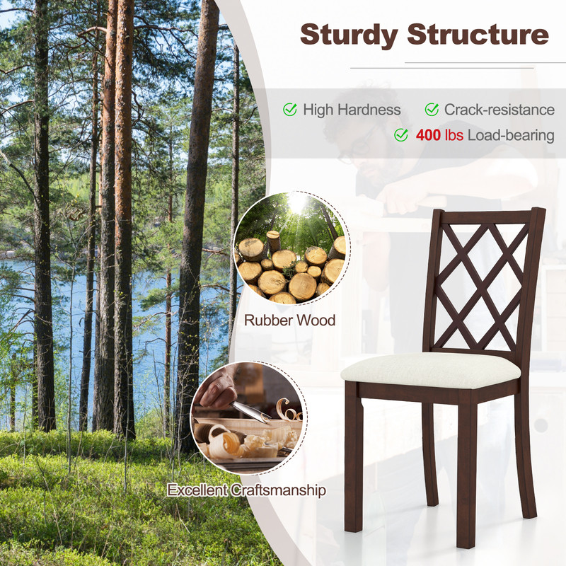 Dining Chair Set of 2 with Upholstered Seat Cushion & Rubber Wood Legs, Ergonomic Wooden Kitchen Chairs for Comfort & S