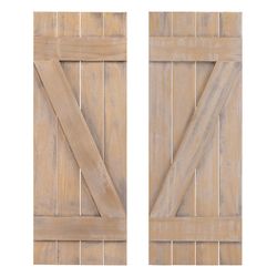 farmhouse paulownia wood window shutters set, rustic barn style wall decor for indoor or outdoor use