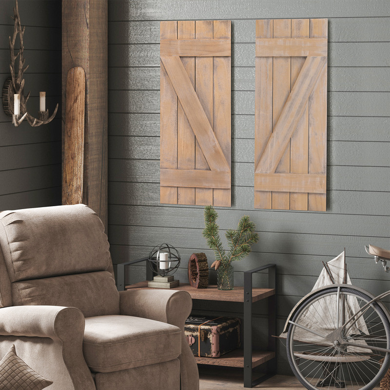 Farmhouse Paulownia Wood Window Shutters Set Rustic Barn Style Wall Decor For Indoor Or Outdoor Use 3