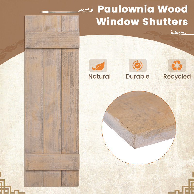 Farmhouse Paulownia Wood Window Shutters Set Rustic Wall Decor For Indoor  Outdoor Windows 5