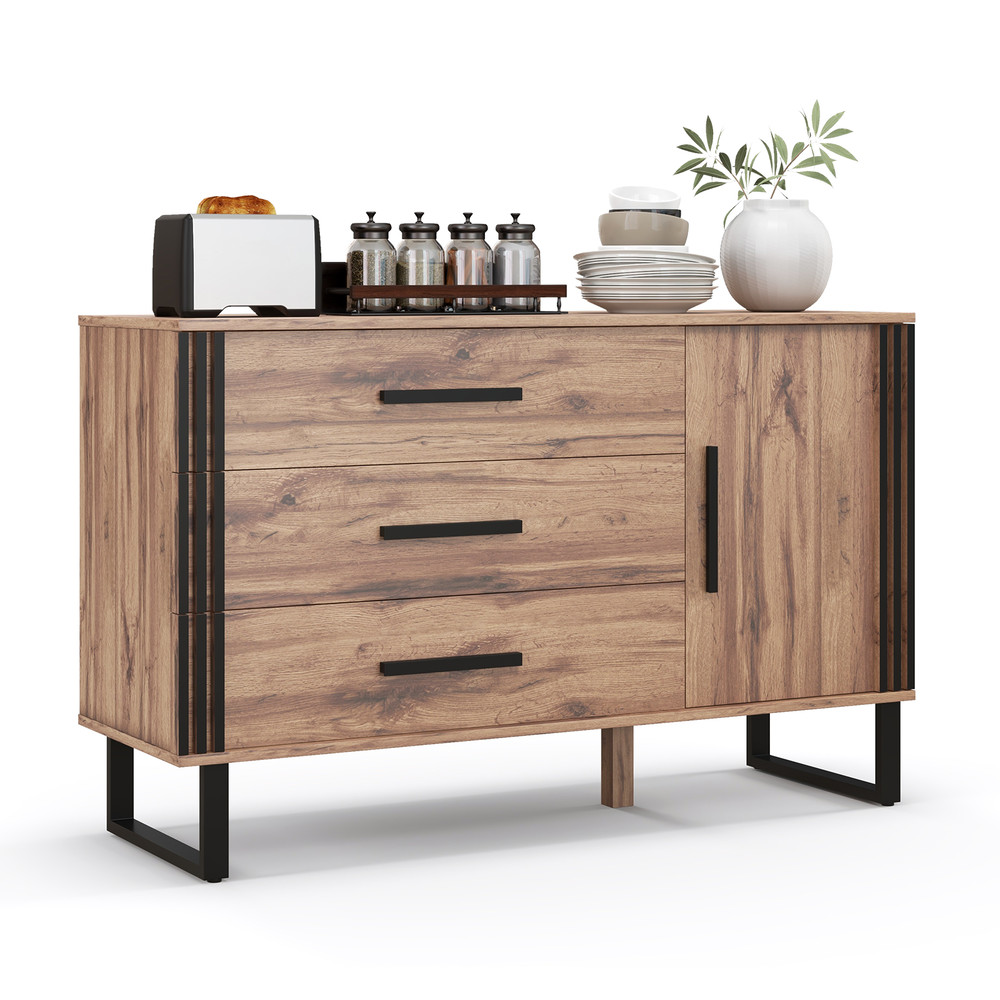 Modern Sideboard Buffet Cabinet Credenza Wooden Storage Cabinet With Drawers Adjustable Shelf  Door 7