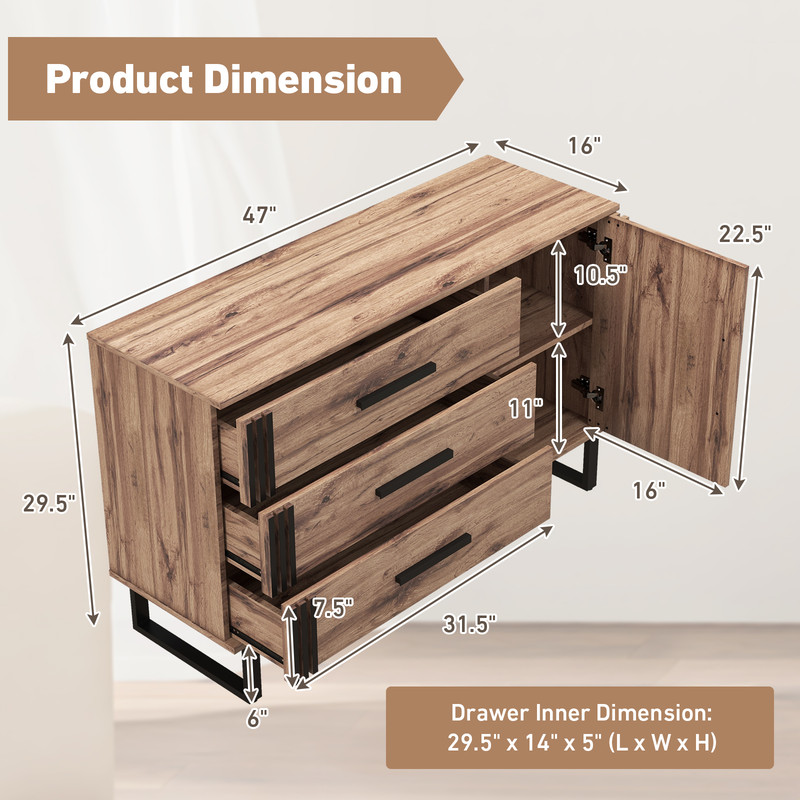 Modern Sideboard Buffet Cabinet Credenza Wooden Storage Cabinet With Drawers Adjustable Shelf  Door 6