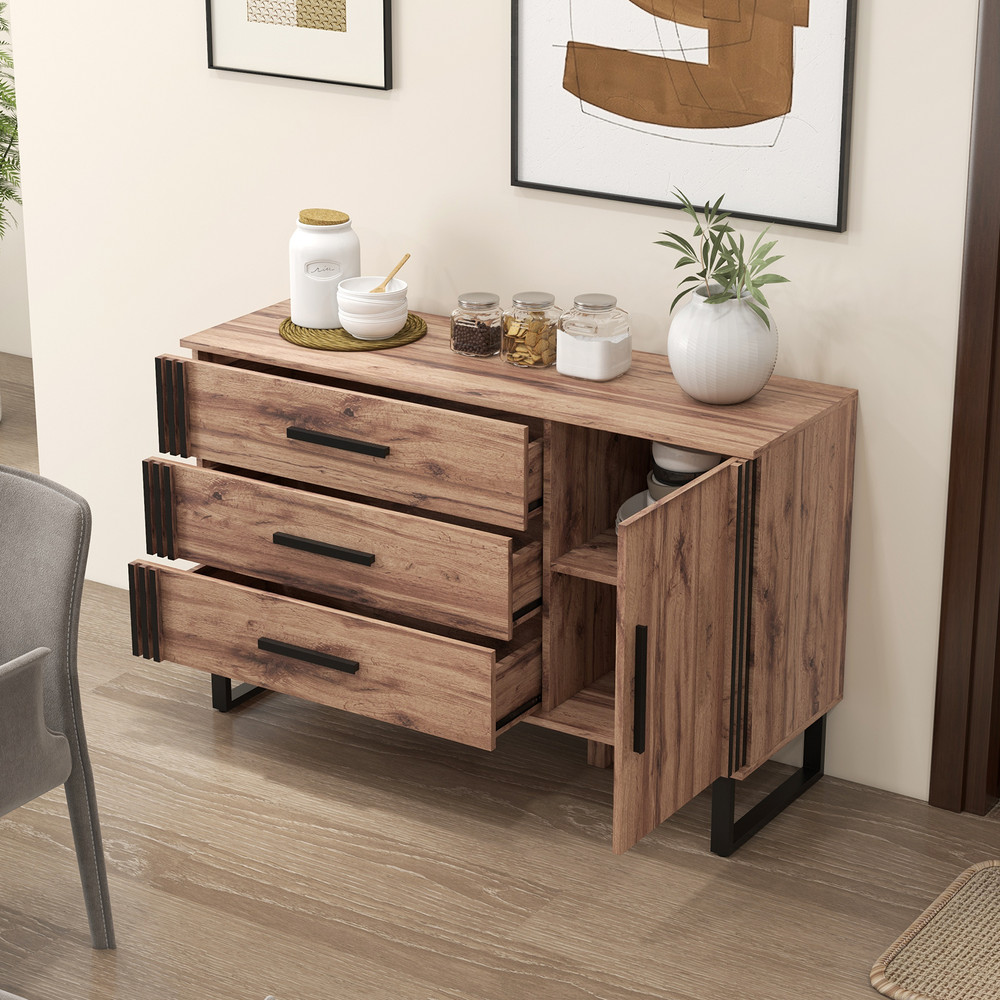 Modern Sideboard Buffet Cabinet Credenza Wooden Storage Cabinet With Drawers Adjustable Shelf  Door 3