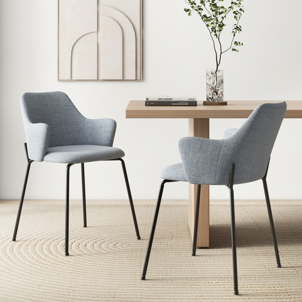 Modern Dining Chairs Set With Curved Backrest Wide Seat And Armrests Upholstered Accent Chairs For  2