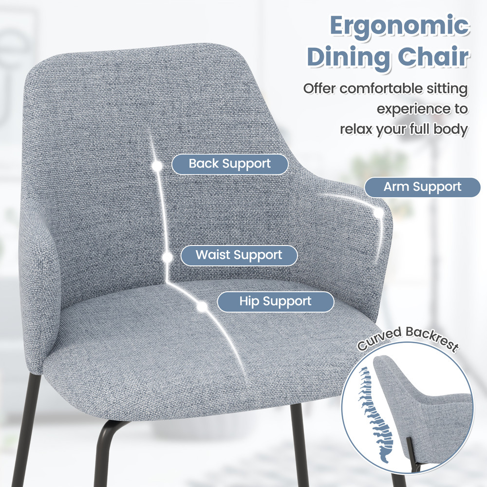 Modern Dining Chairs Set With Curved Backrest Wide Seat And Armrests Upholstered Accent Chairs For  3