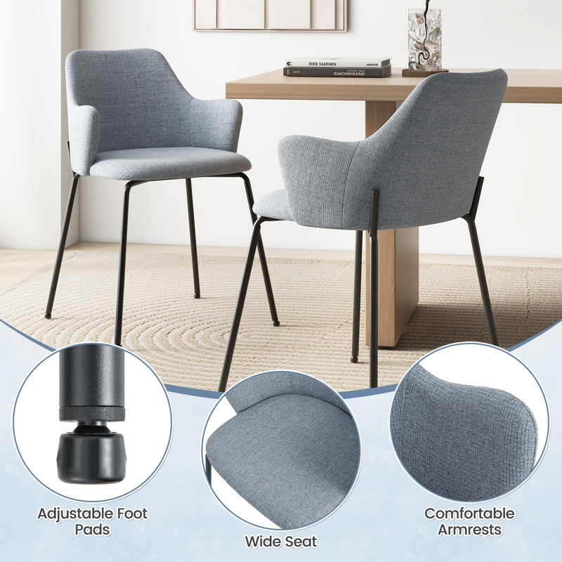 Modern Dining Chairs Set With Curved Backrest Wide Seat And Armrests Upholstered Accent Chairs For  5