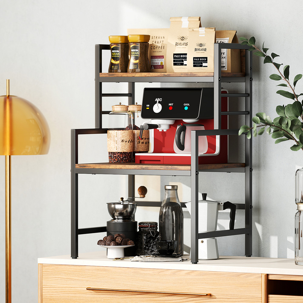 Rustic Microwave Stand With Open Shelves  HeavyDuty Frame SpaceSaving Kitchen Rack  Countertop Orga 1
