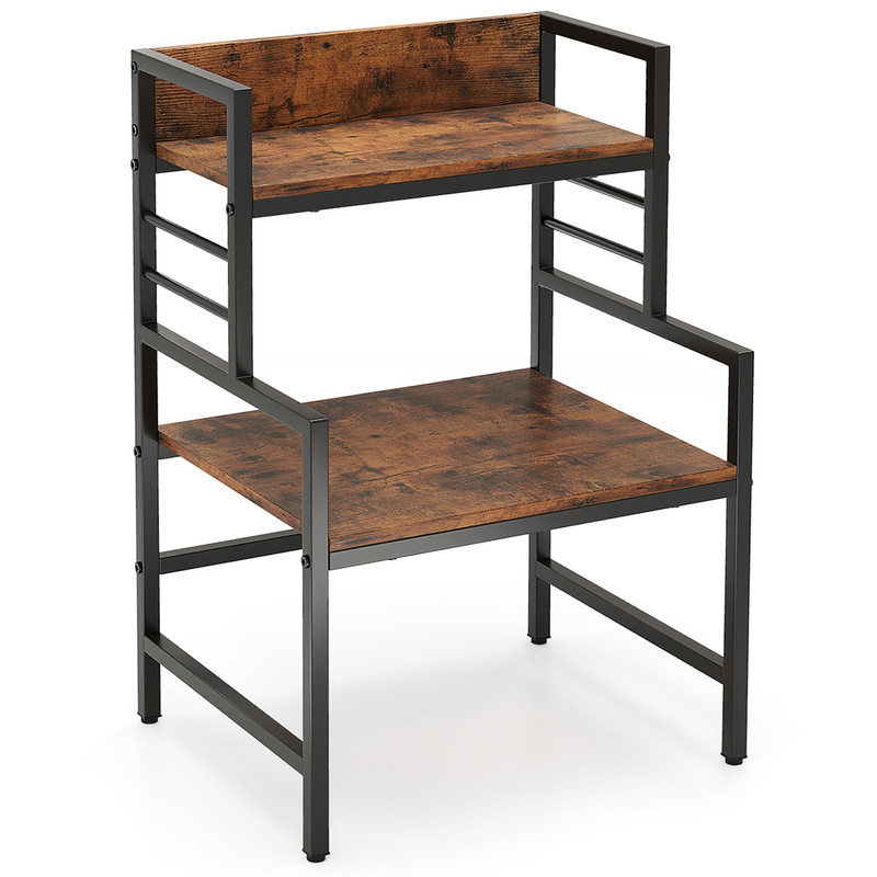Rustic Microwave Stand With Open Shelves  HeavyDuty Frame SpaceSaving Kitchen Rack  Countertop Orga 0