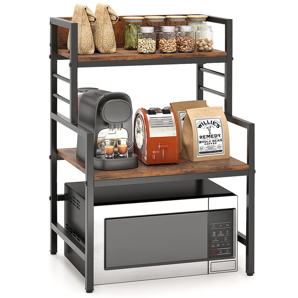 Rustic Microwave Stand With Open Shelves  HeavyDuty Frame SpaceSaving Kitchen Rack  Countertop Orga 7