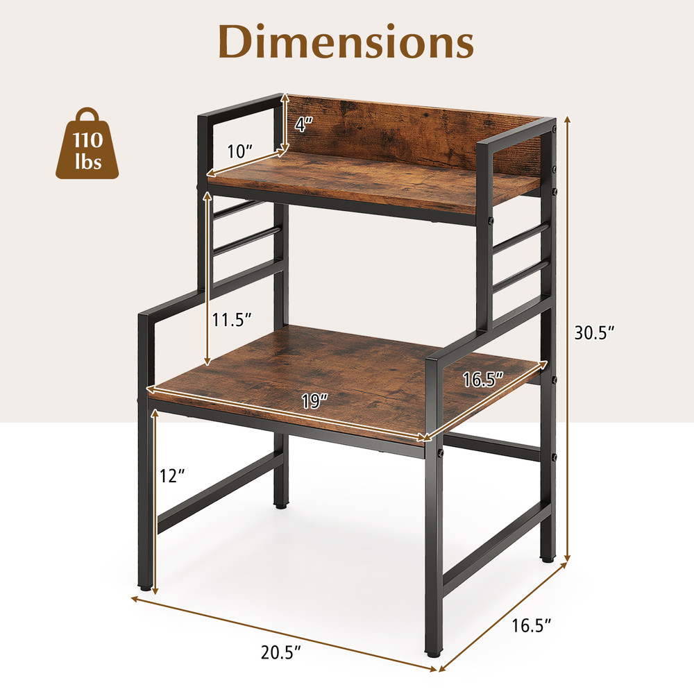 Rustic Microwave Stand With Open Shelves  HeavyDuty Frame SpaceSaving Kitchen Rack  Countertop Orga 6