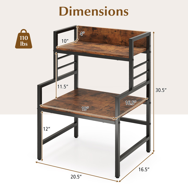 Rustic Microwave Stand With Open Shelves  HeavyDuty Frame SpaceSaving Kitchen Rack  Countertop Orga 6