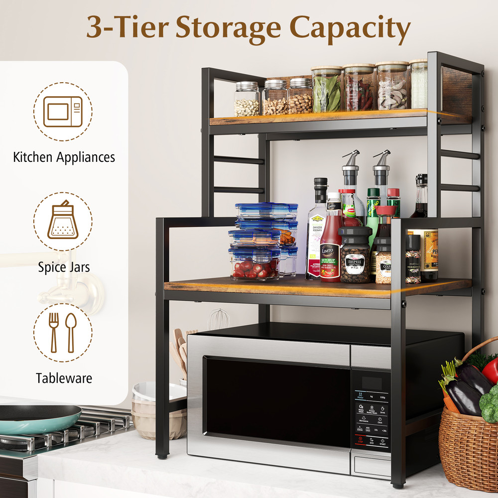 Rustic Microwave Stand With Open Shelves  HeavyDuty Frame SpaceSaving Kitchen Rack  Countertop Orga 3