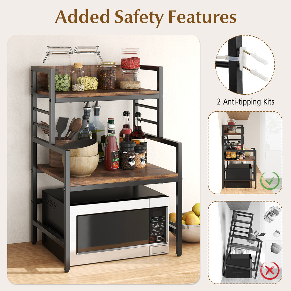 Rustic Microwave Stand With Open Shelves  HeavyDuty Frame SpaceSaving Kitchen Rack  Countertop Orga 4