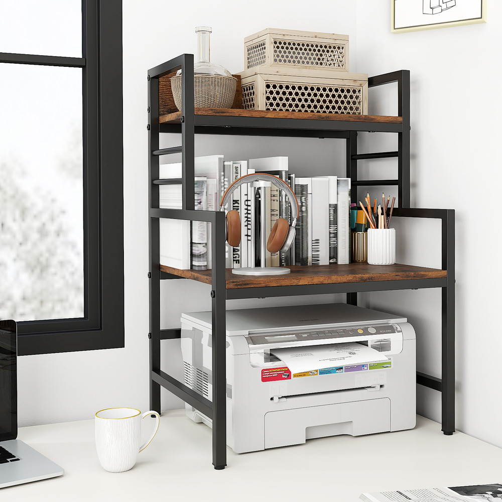 Rustic Microwave Stand With Open Shelves  HeavyDuty Frame SpaceSaving Kitchen Rack  Countertop Orga 5