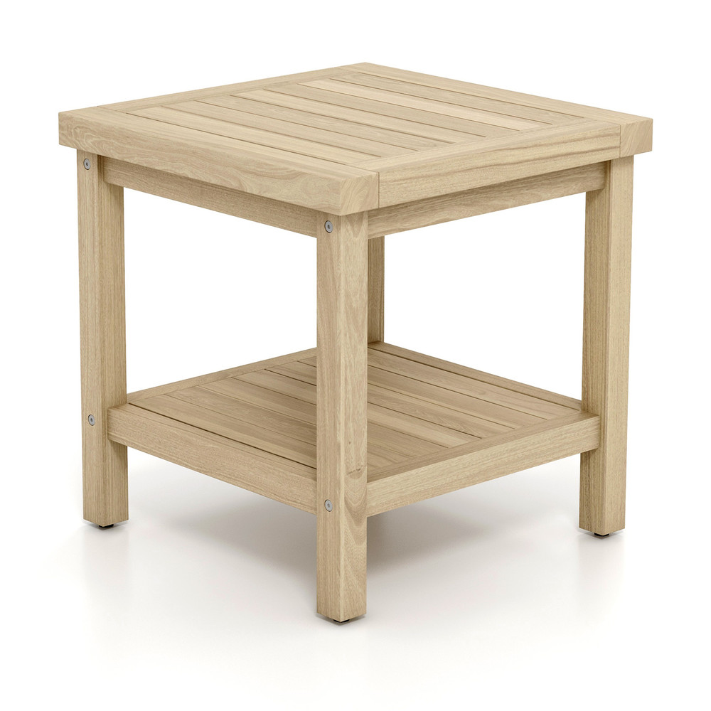 Premium Outdoor Side Table With Shelf Solid Teak Wood End Table For Porch Deck Garden Or Patio Use 1