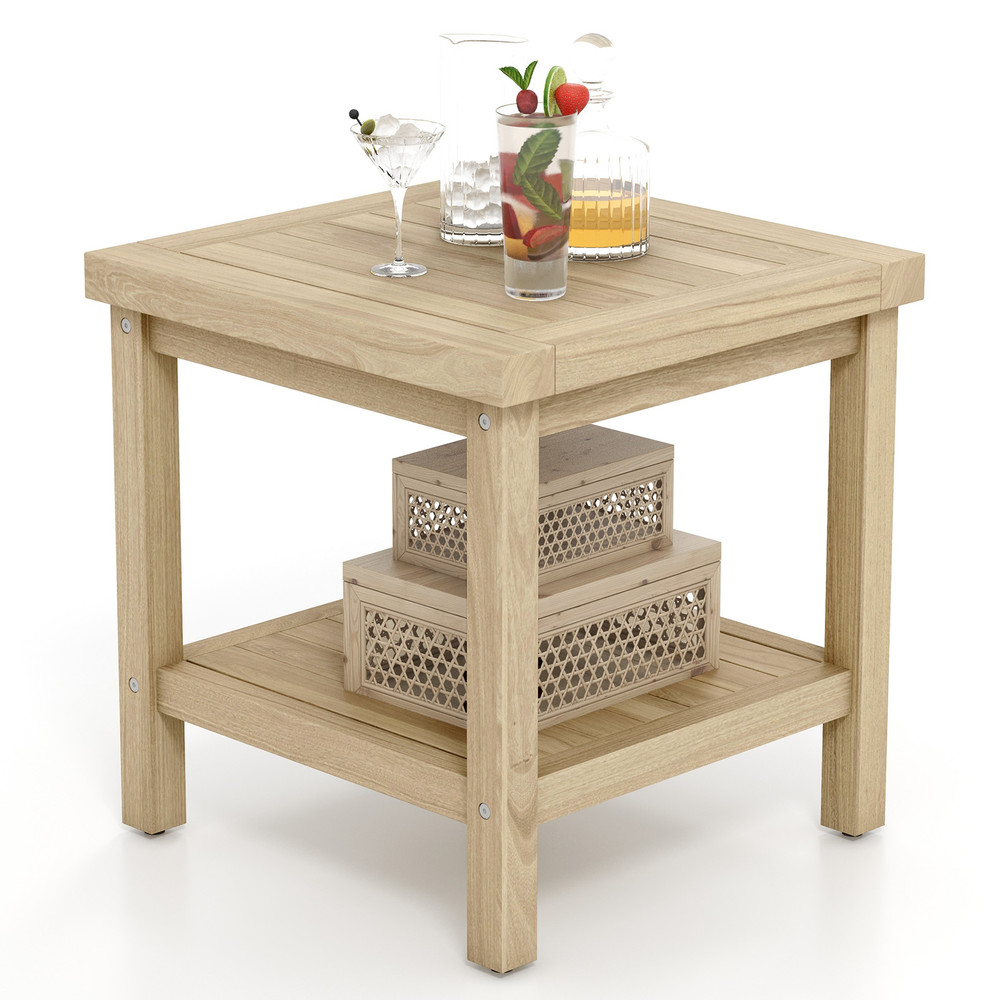 Premium Outdoor Side Table With Shelf Solid Teak Wood End Table For Porch Deck Garden Or Patio Use 6