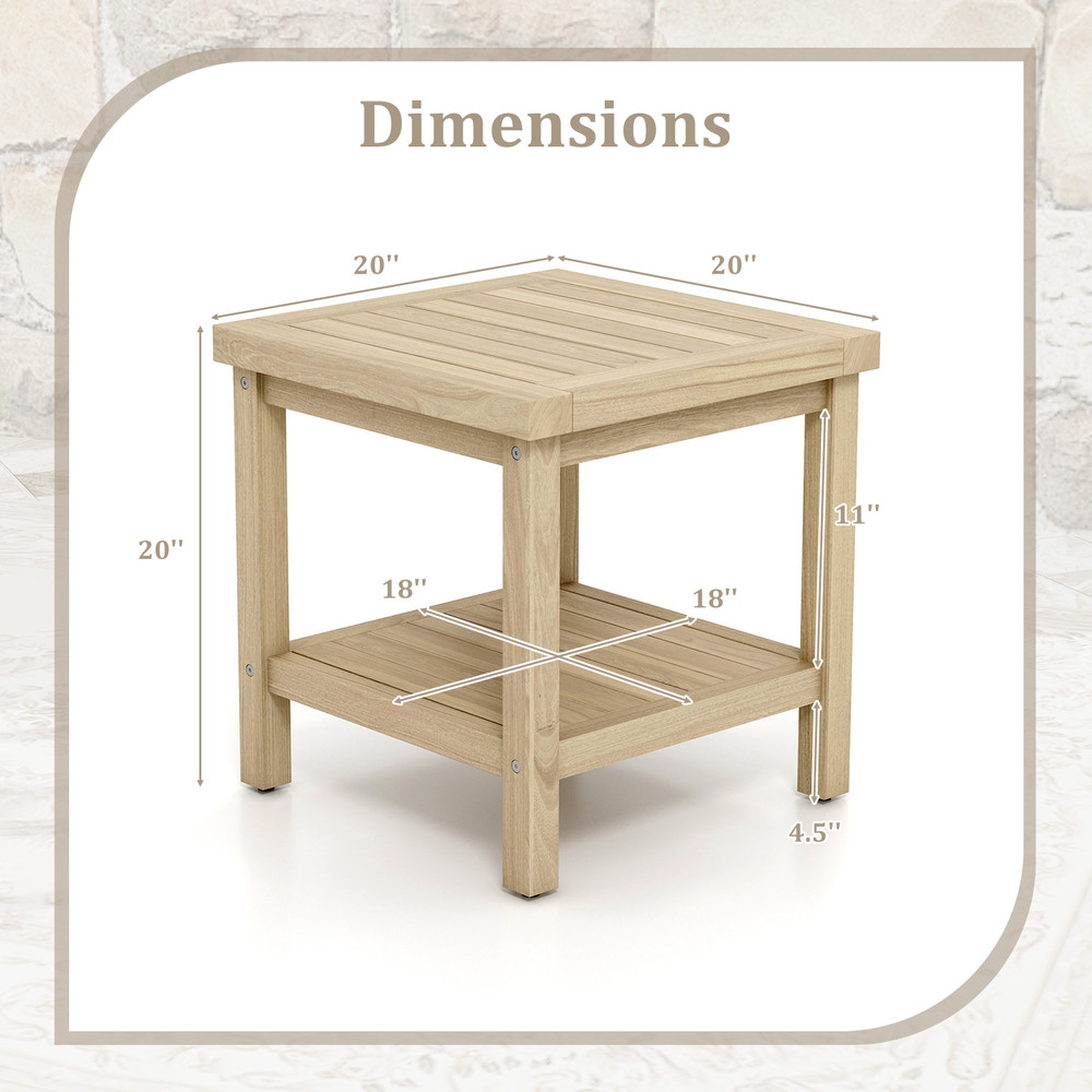 Premium Outdoor Side Table With Shelf Solid Teak Wood End Table For Porch Deck Garden Or Patio Use 7