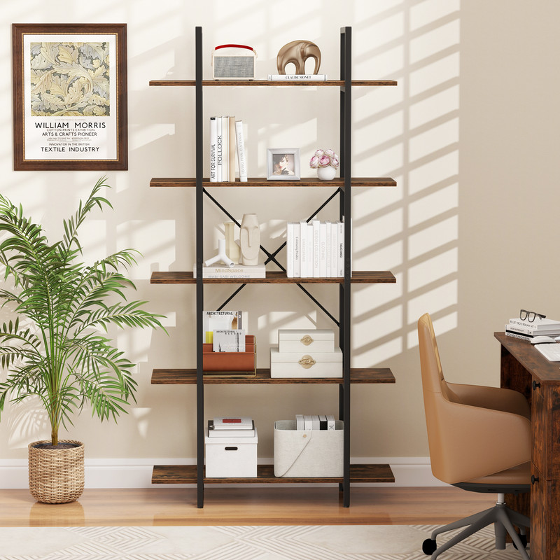Rustic Industrial Bookcase With Metal Frame And Open Storage Shelves Tall Bookshelf For Modern  Vin 1