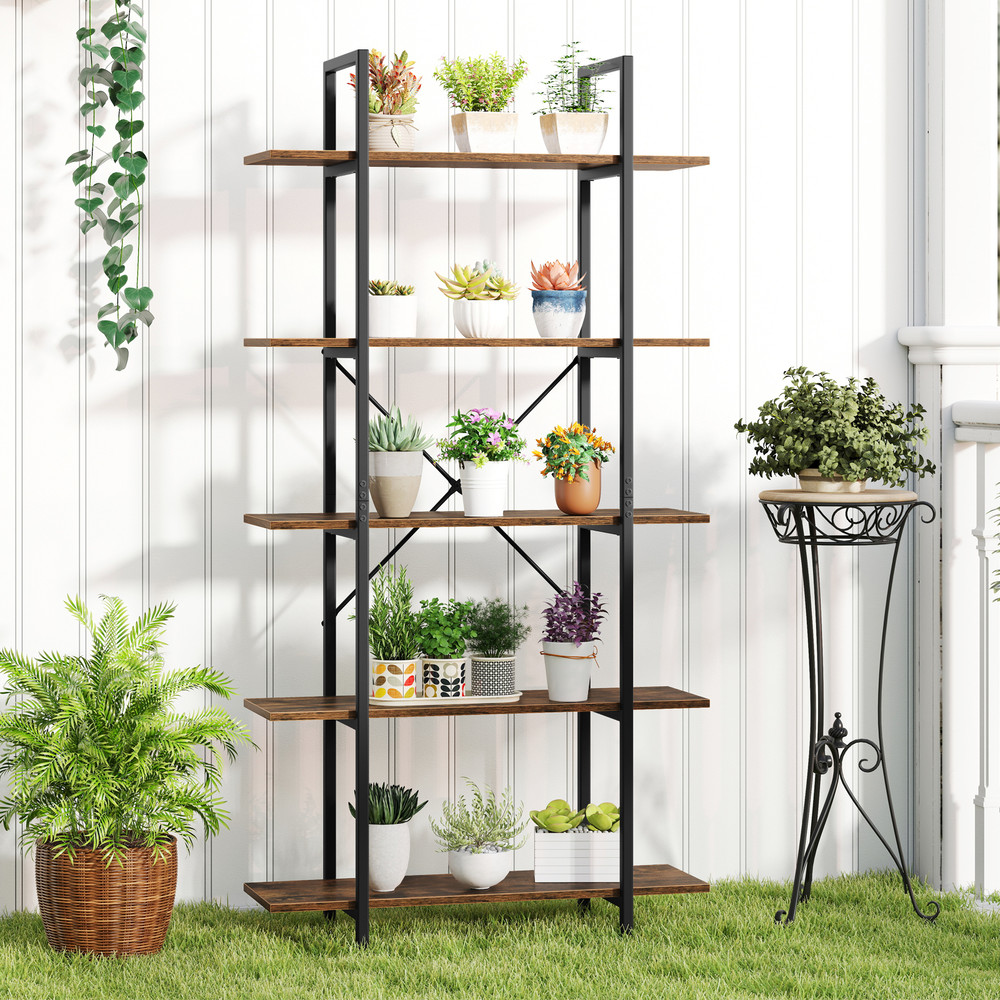 Rustic Industrial Bookcase With Metal Frame And Open Storage Shelves Tall Bookshelf For Modern  Vin 2