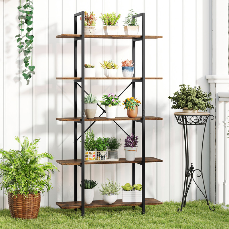Rustic Industrial Bookcase With Metal Frame And Open Storage Shelves Tall Bookshelf For Modern  Vin 2