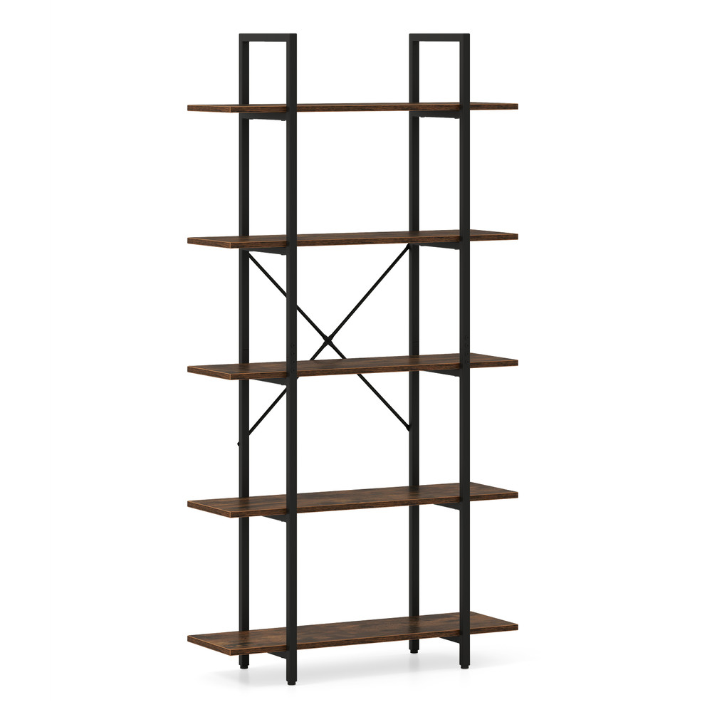 Rustic Industrial Bookcase With Metal Frame And Open Storage Shelves Tall Bookshelf For Modern  Vin 0