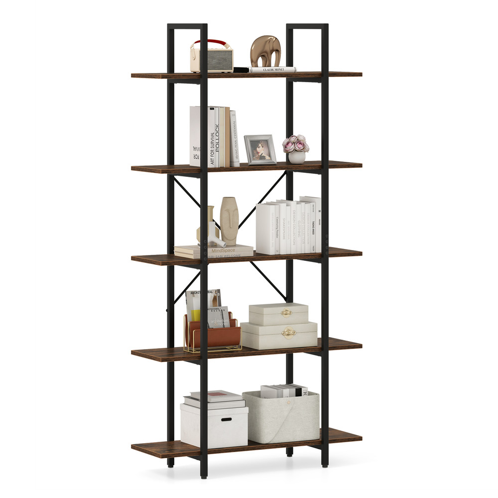 Rustic Industrial Bookcase With Metal Frame And Open Storage Shelves Tall Bookshelf For Modern  Vin 7