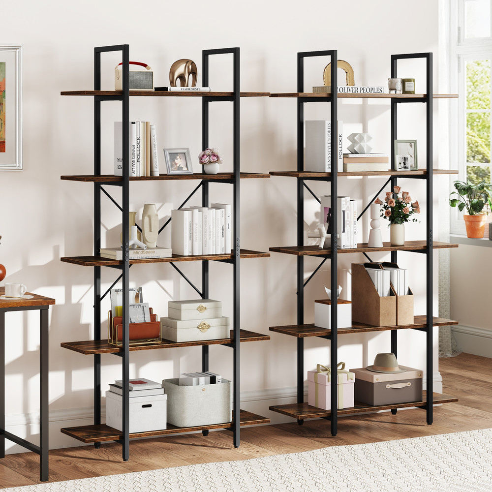 Rustic Industrial Bookcase With Metal Frame And Open Storage Shelves Tall Bookshelf For Modern  Vin 4