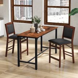 folding kitchen island stool set of 2, durable rubber wood legs & no assembly needed