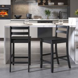 folding bar stools set of 2, rubber wood legs, padded seat & no assembly needed