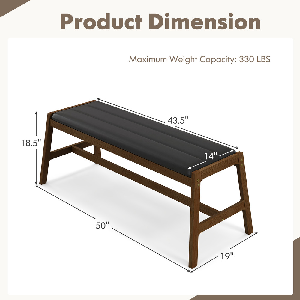 50 Inch Solid Wood Dining Bench Upholstered Table Bench With Faux Leather Padded Seat 6