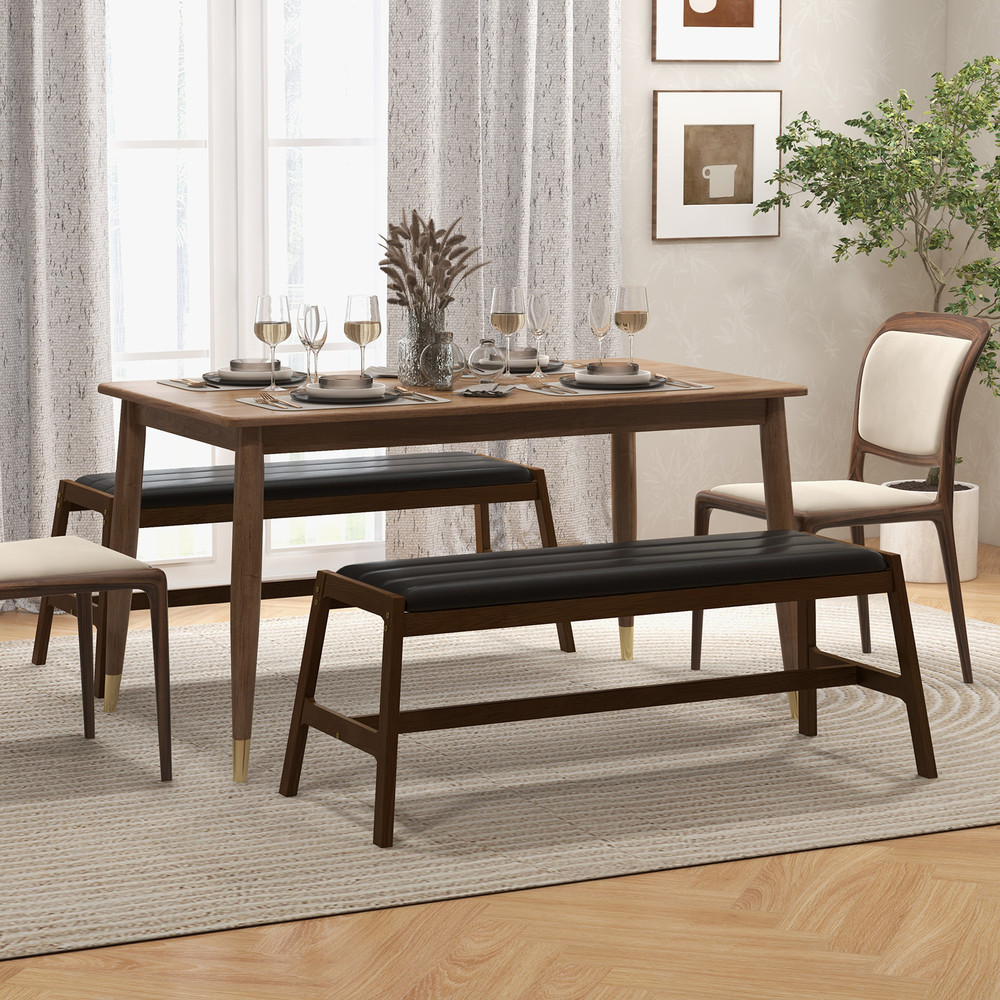 50 Inch Solid Wood Dining Bench Upholstered Table Bench With Faux Leather Padded Seat 2