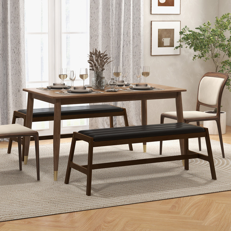 50 Inch Solid Wood Dining Bench Upholstered Table Bench With Faux Leather Padded Seat 2