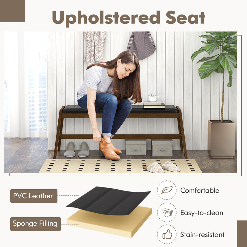50 Inch Solid Wood Dining Bench Upholstered Table Bench With Faux Leather Padded Seat 5