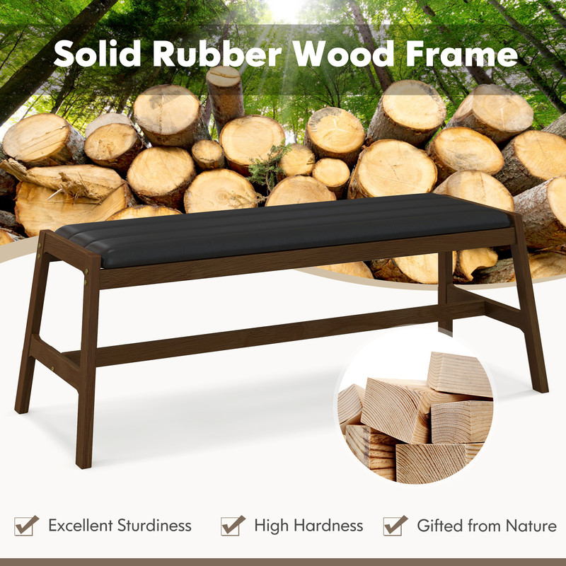 50 Inch Solid Wood Dining Bench Upholstered Table Bench With Faux Leather Padded Seat 4