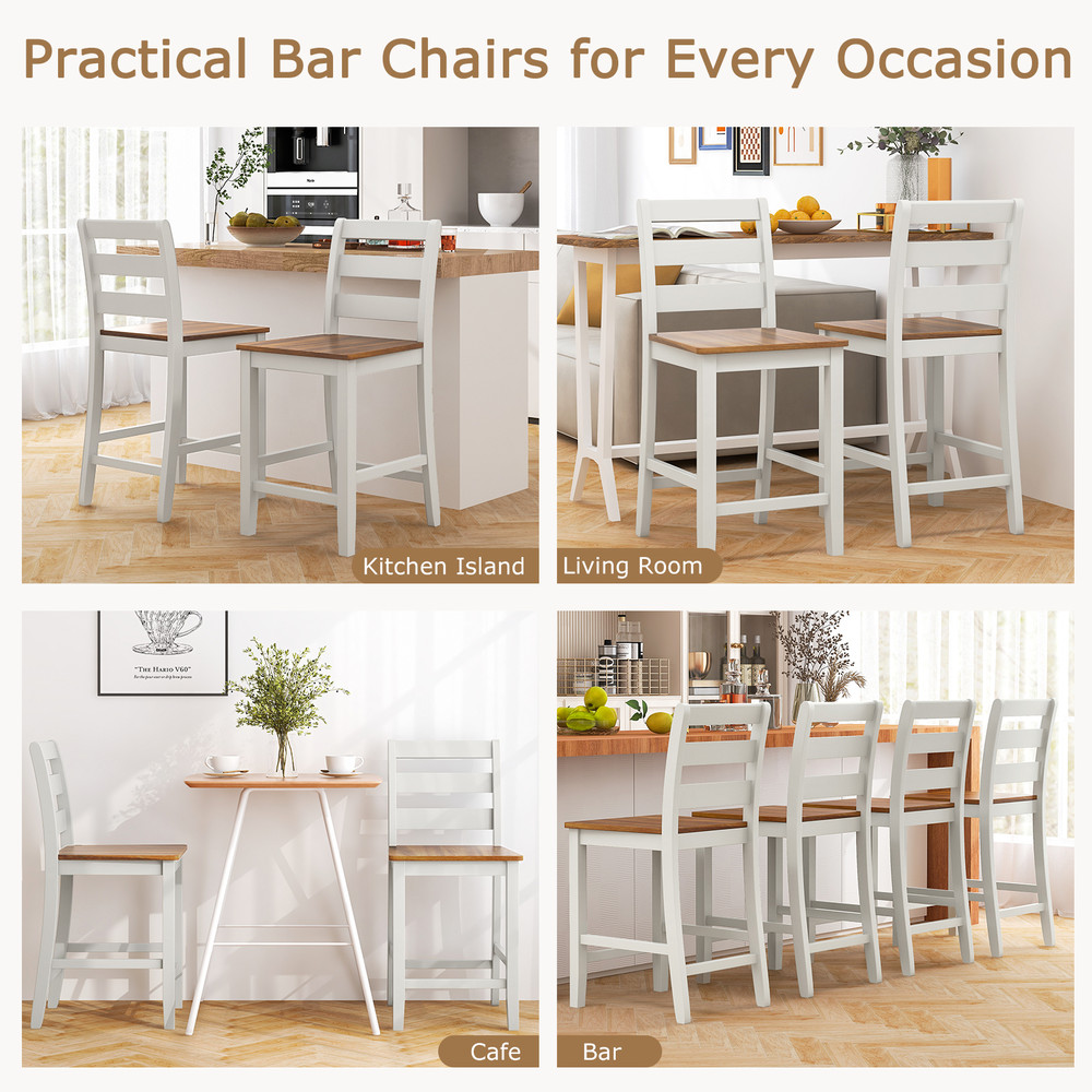 Wooden Counter Height Bar Stools Set Of 2 Ergonomic Backrest  7 Footrest 5