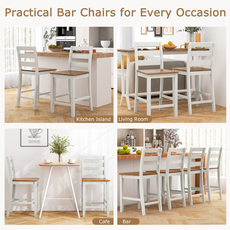 Wooden Counter Height Bar Stools Set Of 2 Ergonomic Backrest  7 Footrest 5