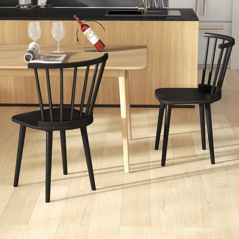 Rubber Wood Kitchen Chairs Set Of 2 Windsor Dining Chairs With Spindle Back Ergonomic Design 0