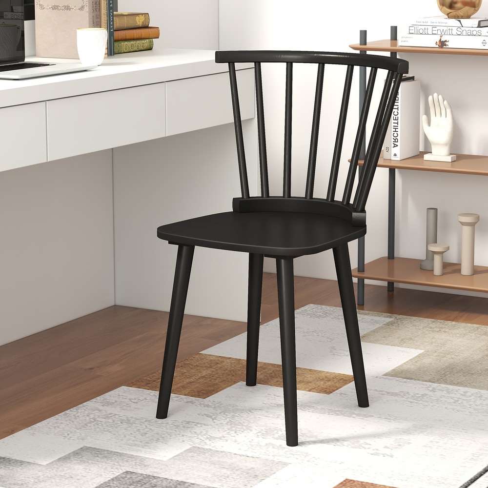 Rubber Wood Kitchen Chairs Set Of 2 Windsor Dining Chairs With Spindle Back Ergonomic Design 1