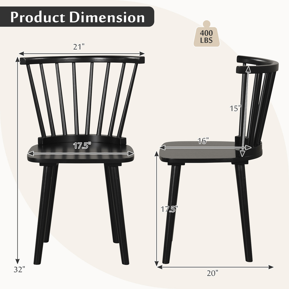 Rubber Wood Kitchen Chairs Set Of 2 Windsor Dining Chairs With Spindle Back Ergonomic Design 6