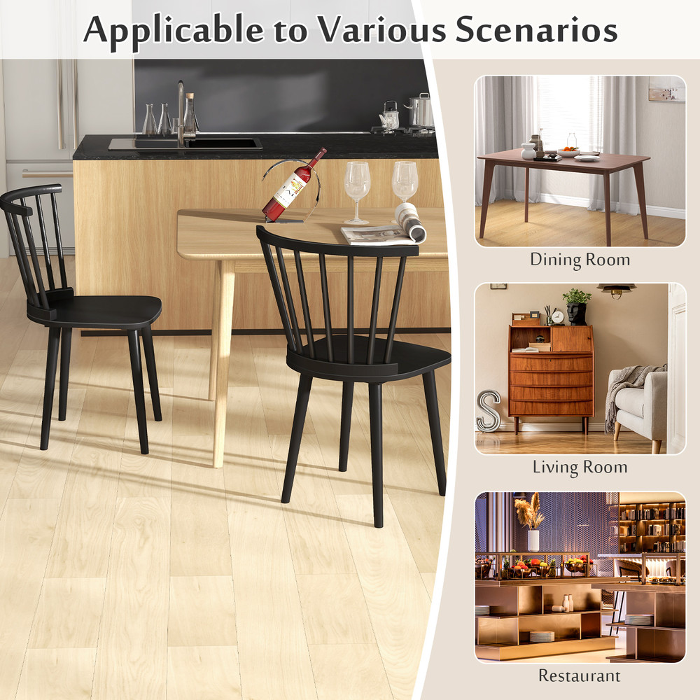 Rubber Wood Kitchen Chairs Set Of 2 Windsor Dining Chairs With Spindle Back Ergonomic Design 4