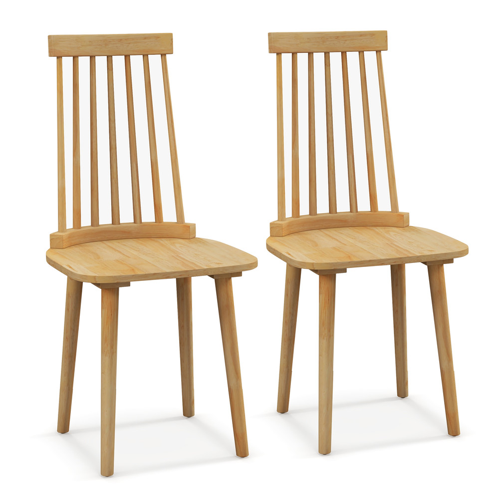 Windsor Dining Chairs Set Of 2 High Spindle Back  Natural Rubber Wood Legs For Dining  Living Room 7