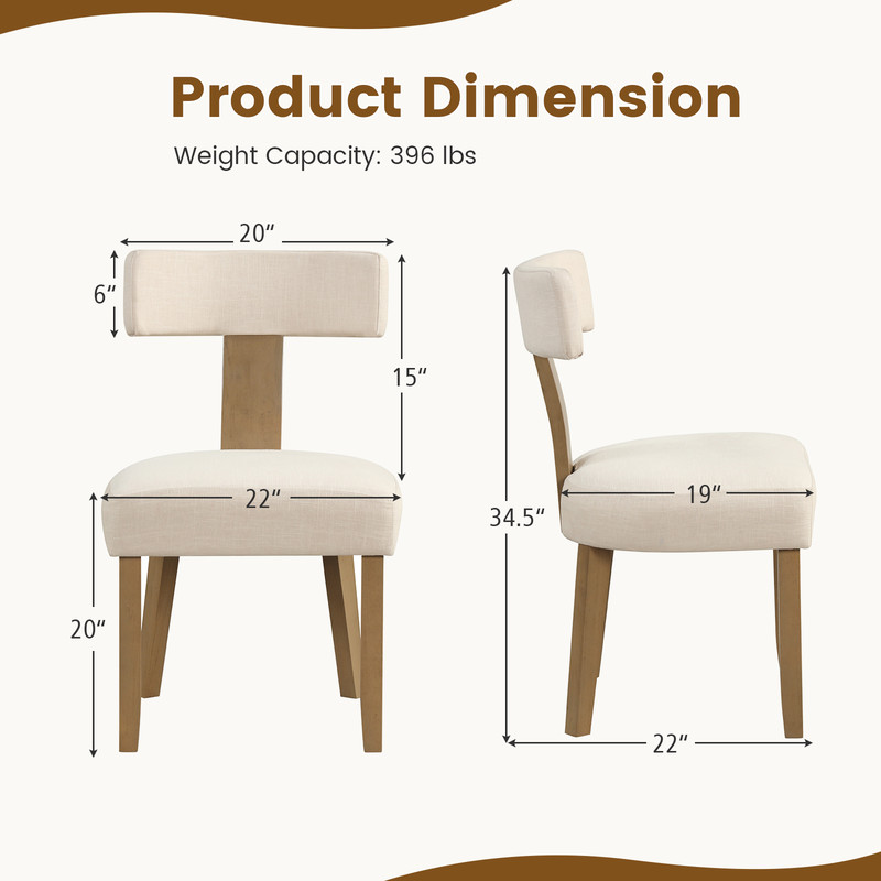Modern Dining Chairs Set Of 2 Padded Seat Curved Backrest For Ergonomic Support Sturdy Rubber Woo 5