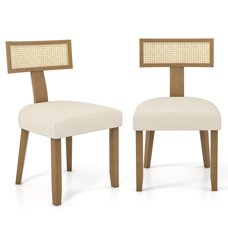 Linen Fabric Dining Chairs Set Of 2 Upholstered Accent Chairs With Curved Rattan Backrests 7