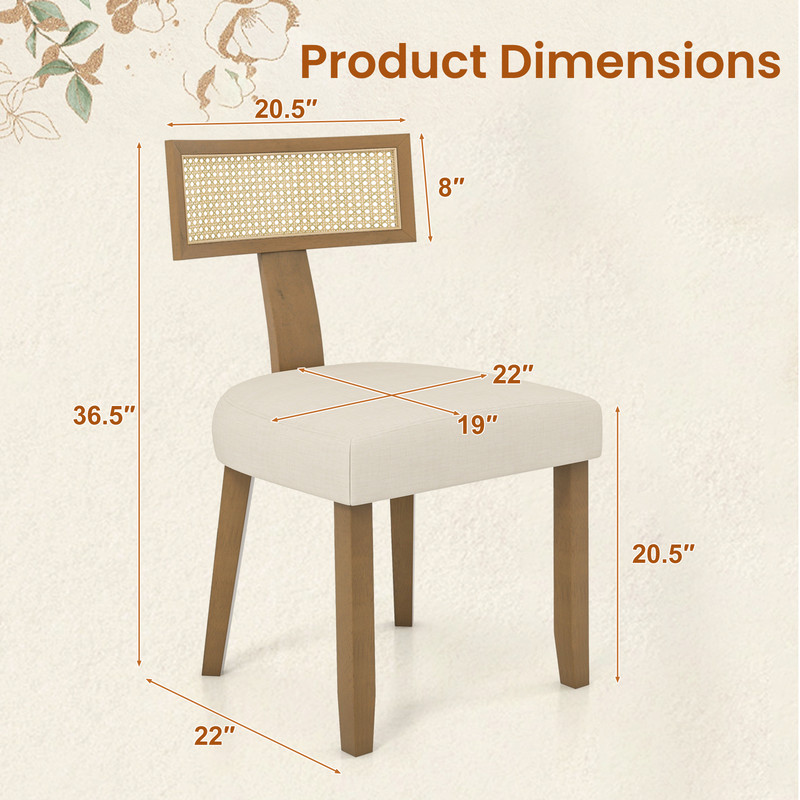 Linen Fabric Dining Chairs Set Of 2 Upholstered Accent Chairs With Curved Rattan Backrests 6